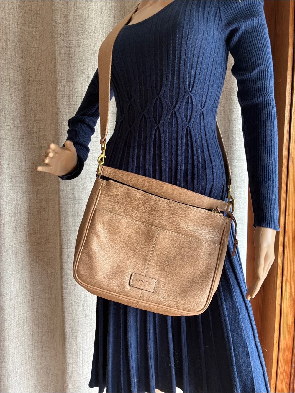 Lucky Brand Tan Leather Crossbody Messenger Bag
